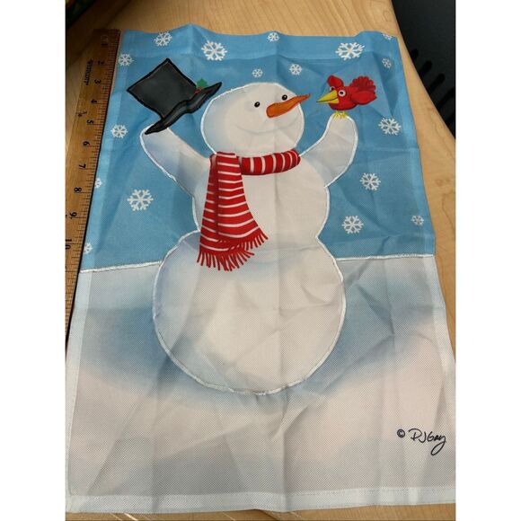PJ Gay Snowman garden flag 18"x12" Christmas Winter - Picture 1 of 2